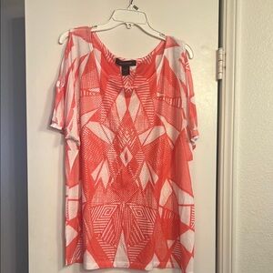 Ashley Stewart  Never Been Worn Geometric Coral and White Women's Top